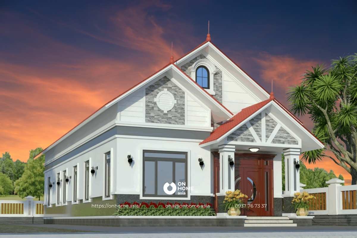 Nhà cấp 4 mái Thái có gác lửng hiện đại