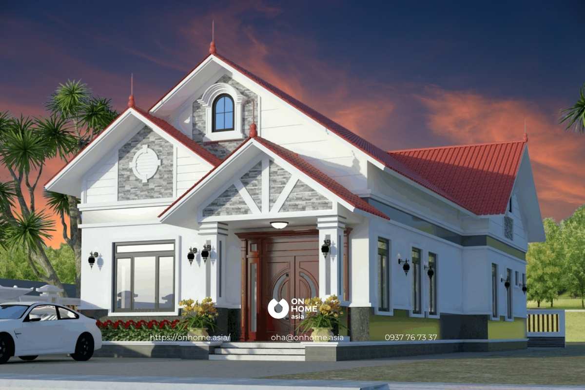 Nhà cấp 4 mái Thái có gác lửng 4 phòng ngủ