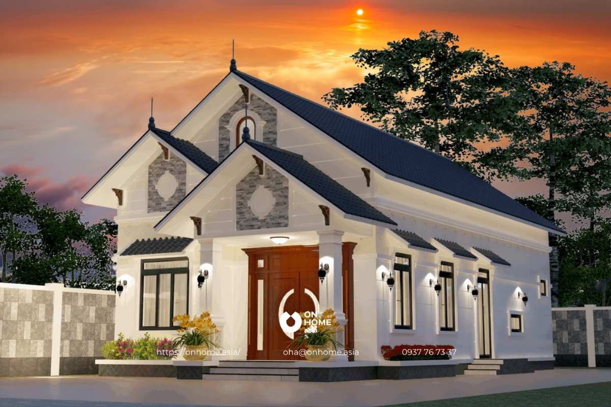 Mẫu thiết kế nhà cấp 4 có gác 3 phòng ngủ mái Thái đẹp