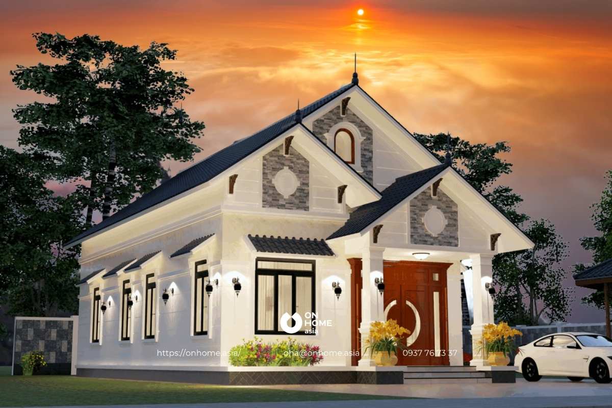 Mẫu thiết kế nhà cấp 4 có gác 3 phòng ngủ mái Thái