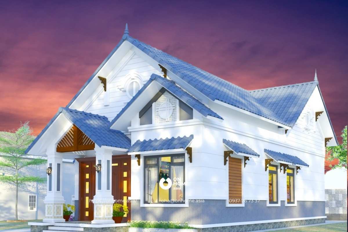 Mẫu thiết kế nhà cấp 4 gác 2 phòng ngủ hiện đại