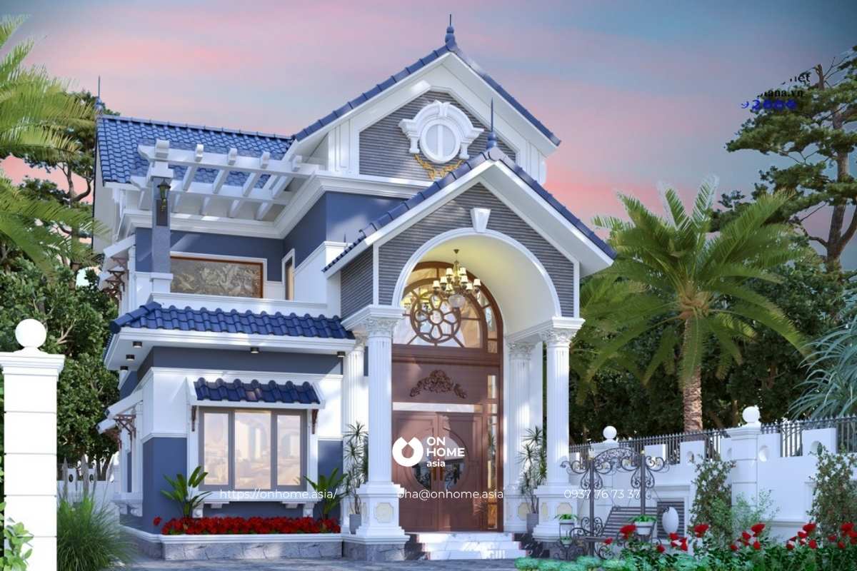 Mẫu nhà cấp 4 có gác lửng 7x20 phong cách Tân Cổ Điển