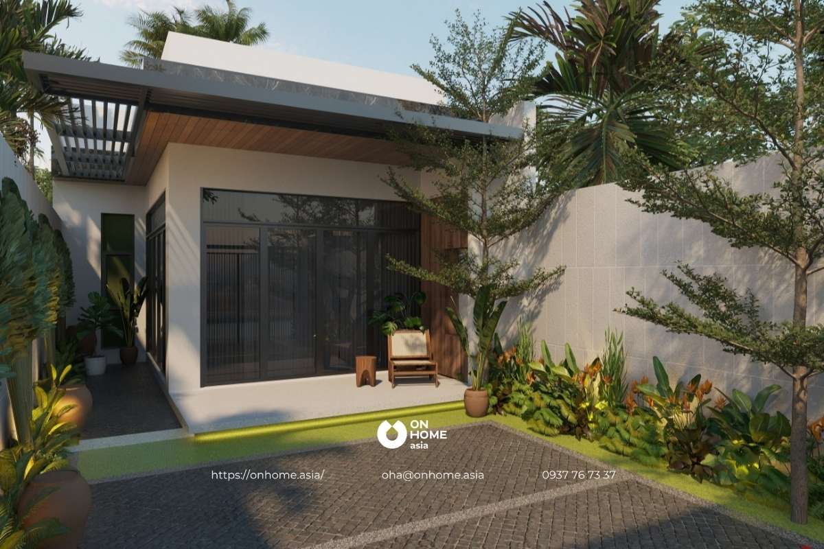 Thiết kế nhà cấp 4 mái bằng 5x20 đơn giản, hiện đại