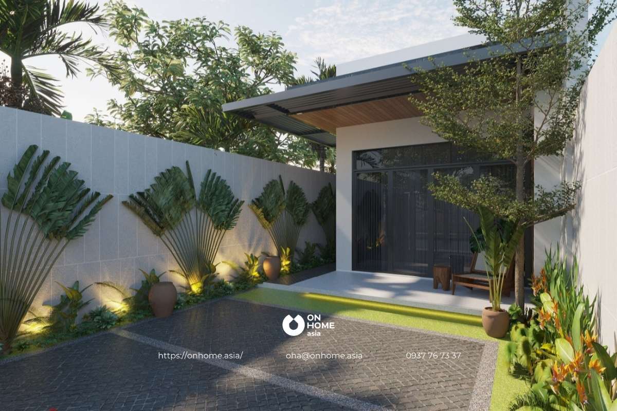 Thiết kế nhà cấp 4 mái bằng 5x20 hiện đại