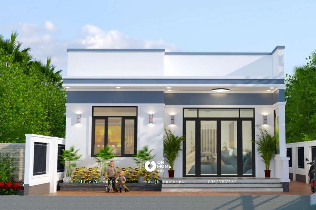 Mẫu nhà cấp 4 chữ L mái bằng 2 phòng ngủ