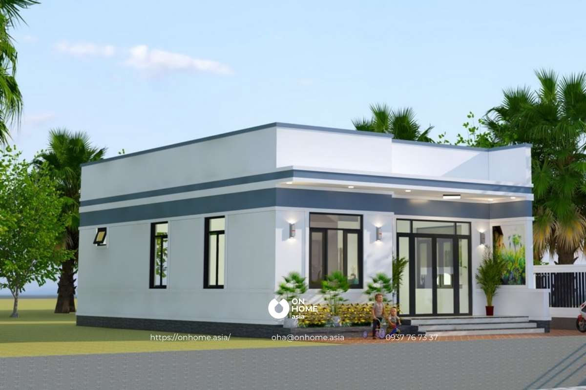 Nhà cấp 4 chữ L mái bằng 2 phòng ngủ