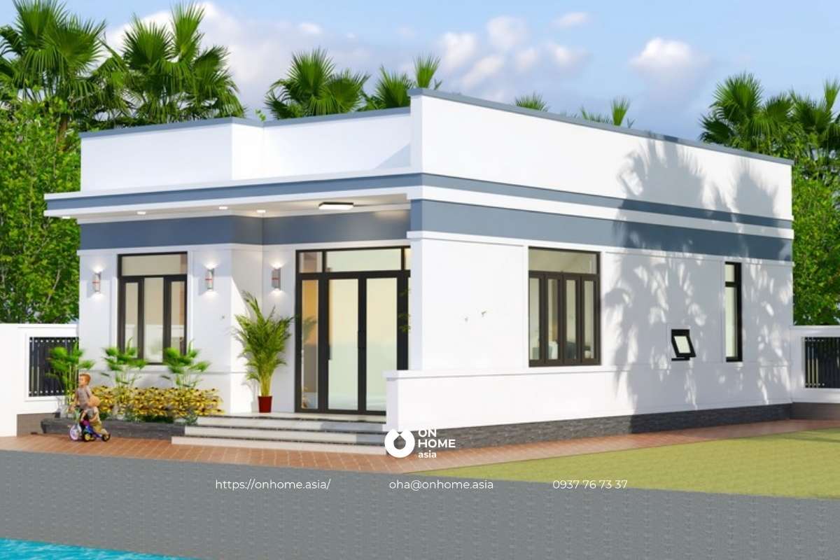 Mẫu nhà cấp 4 chữ L mái bằng 2 phòng ngủ