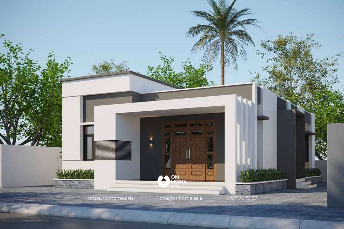 Mẫu nhà cấp 4 mái bằng 3 phòng ngủ độc đáo