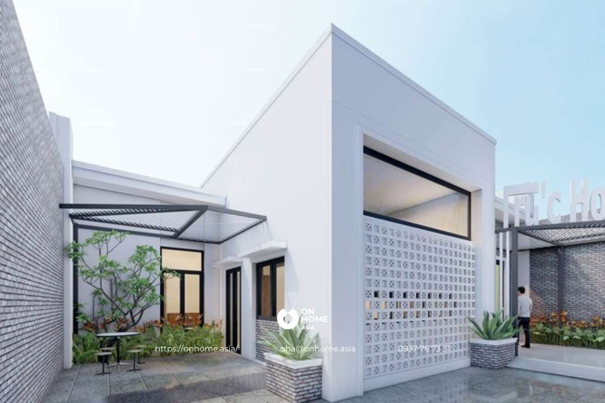 Thiết kế nhà cấp 4 mái bằng chữ L hiện đại, đẹp