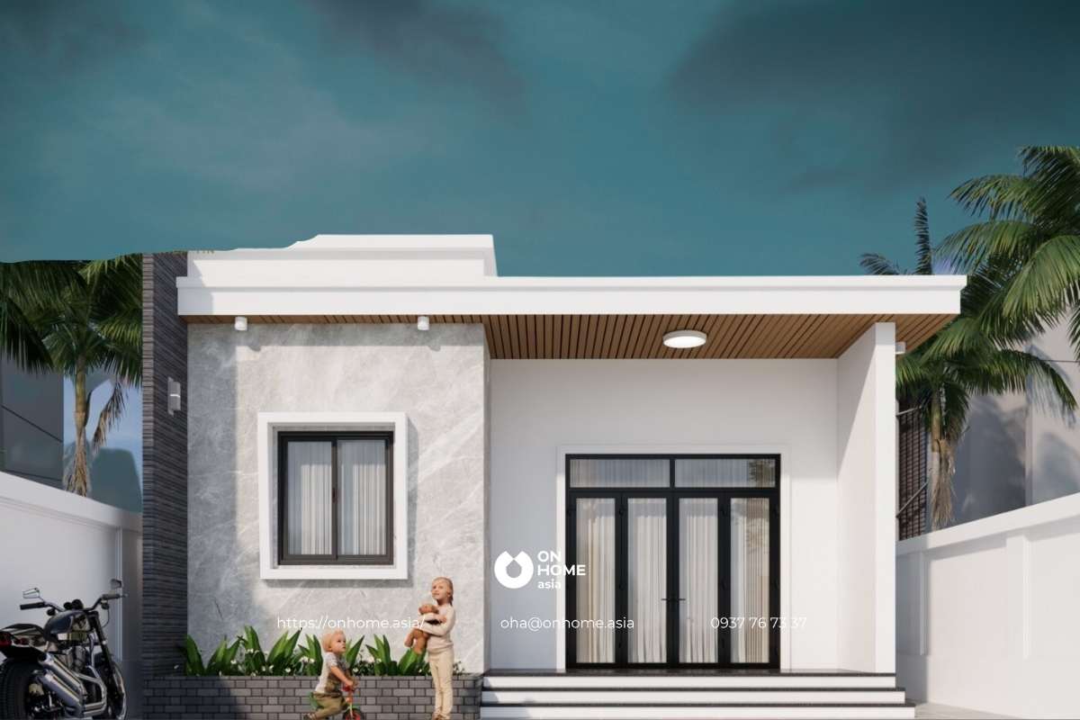 Thiết kế nhà cấp 4 mái bằng chữ L đẹp, ấn tượng