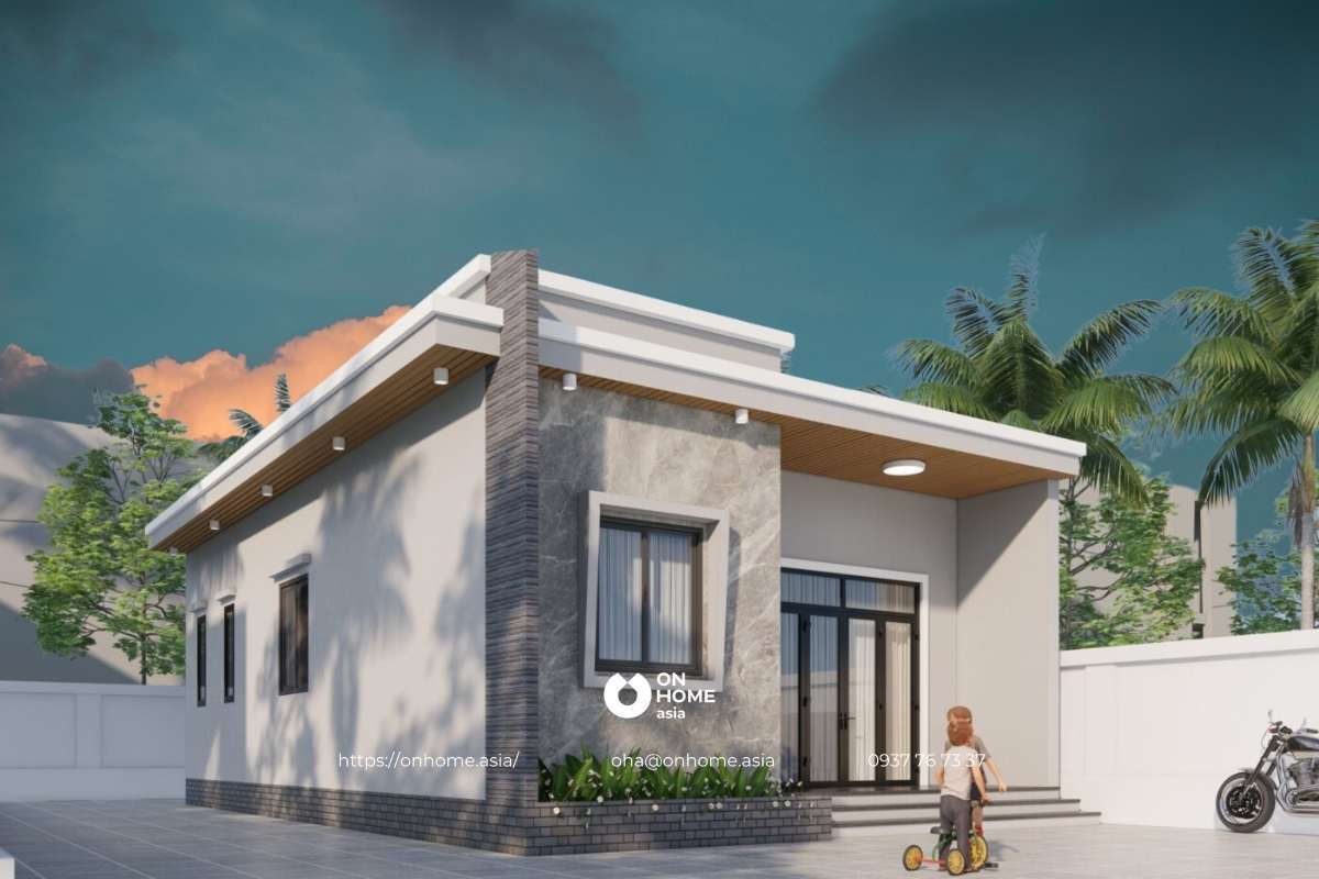 Nhà cấp 4 mái bằng chữ L đẹp, ấn tượng