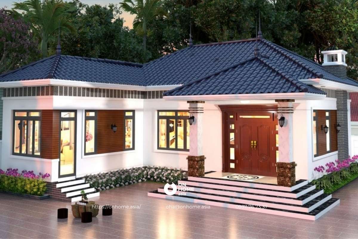 Thiết kế nhà cấp 4 chữ L mái Nhật đẹp