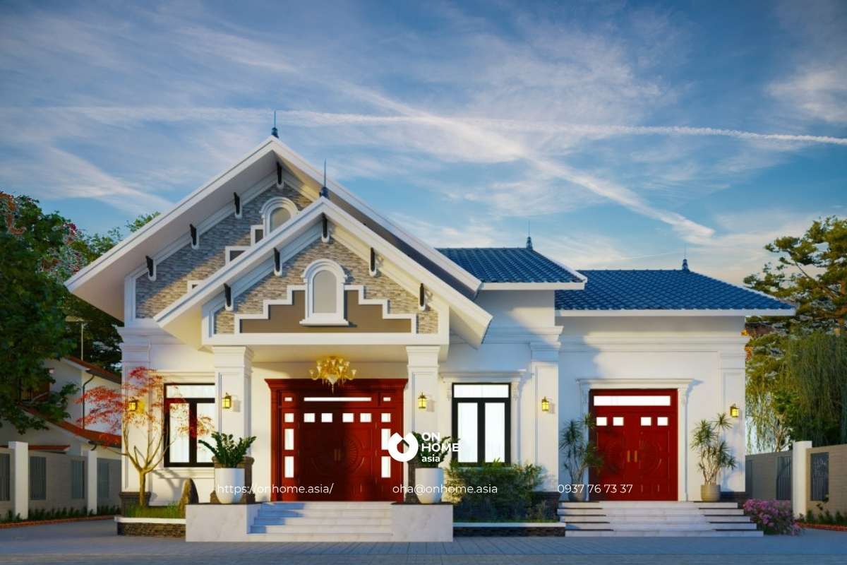 Thiết kế nhà cấp 4 chữ L mái Thái đẹp