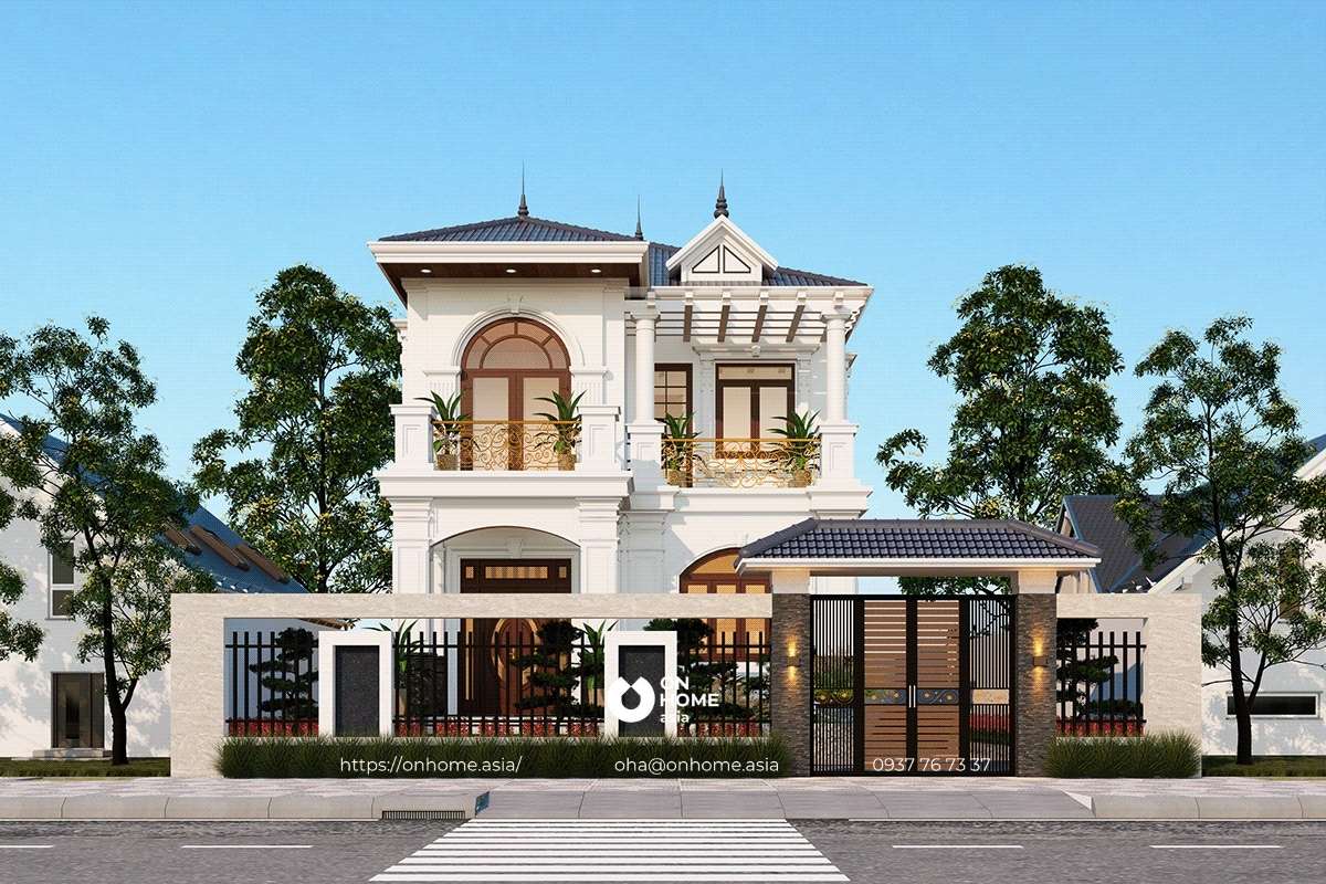 Nhà chữ L 2 tầng phong cách Tân Cổ Điển đẹp