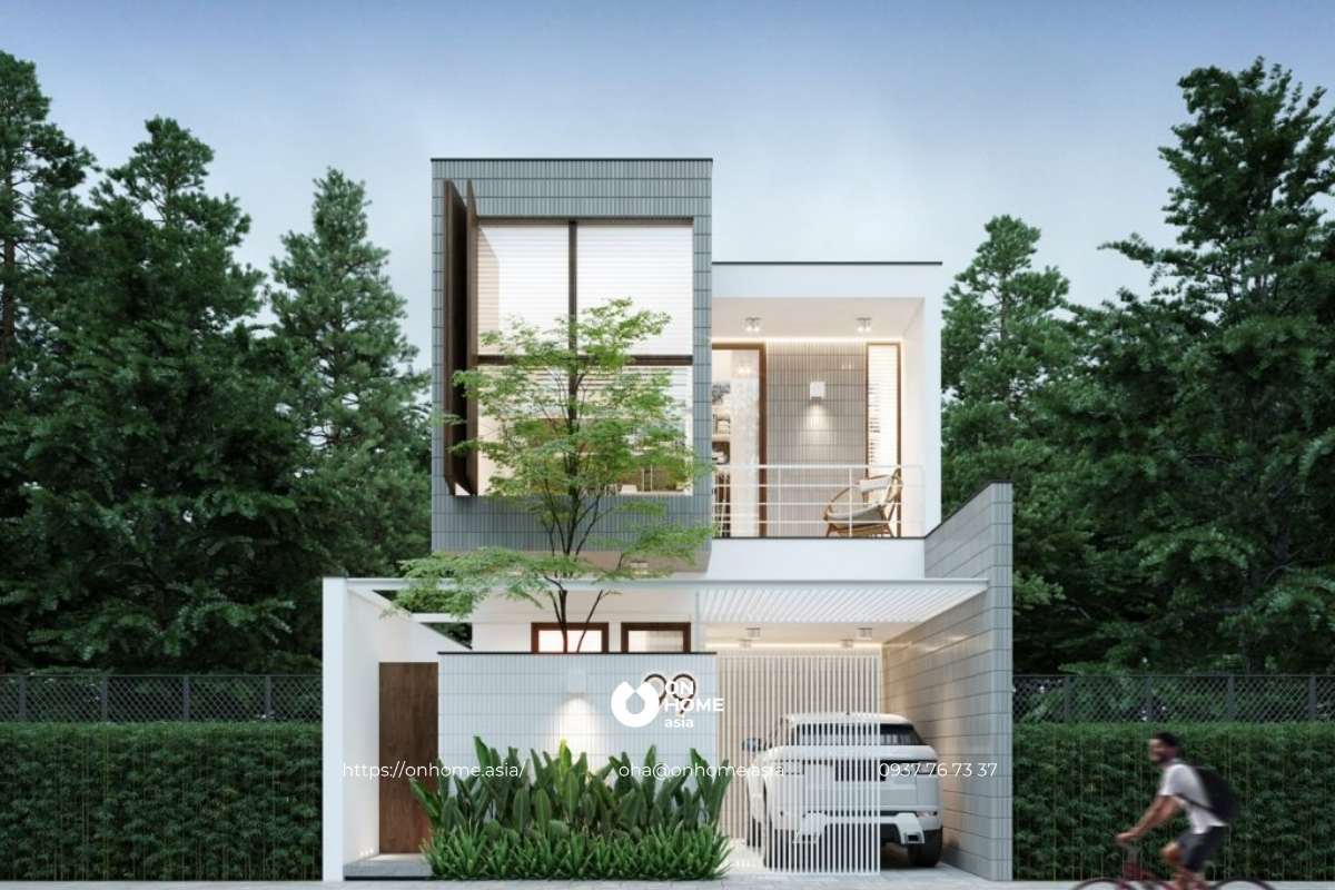 Nhà chữ L 2 tầng mái bằng hiện đại