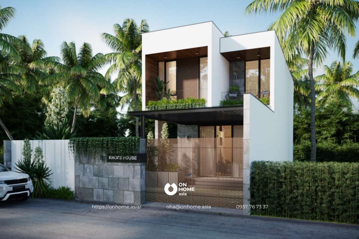 Nhà chữ L 2 tầng mái bằng hiện đại