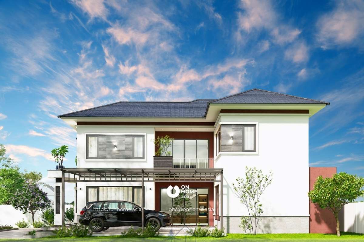 Thiết kế nhà 2 tầng chữ L đẹp