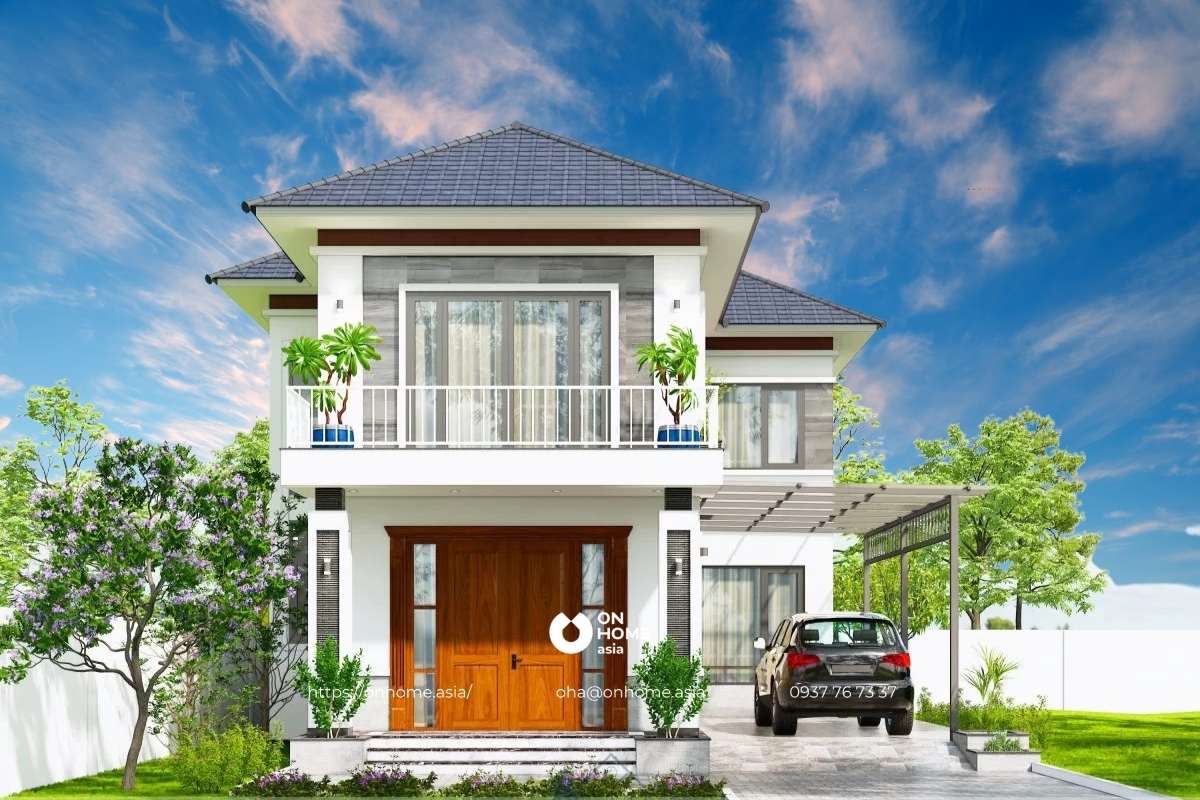 Thiết kế nhà 2 tầng chữ L sang chảnh