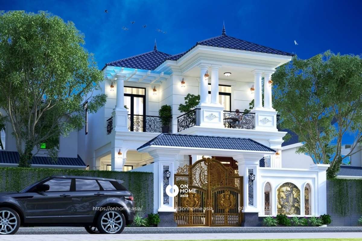 Thiết kế nhà chữ L 2 tầng 80m2 đẹp