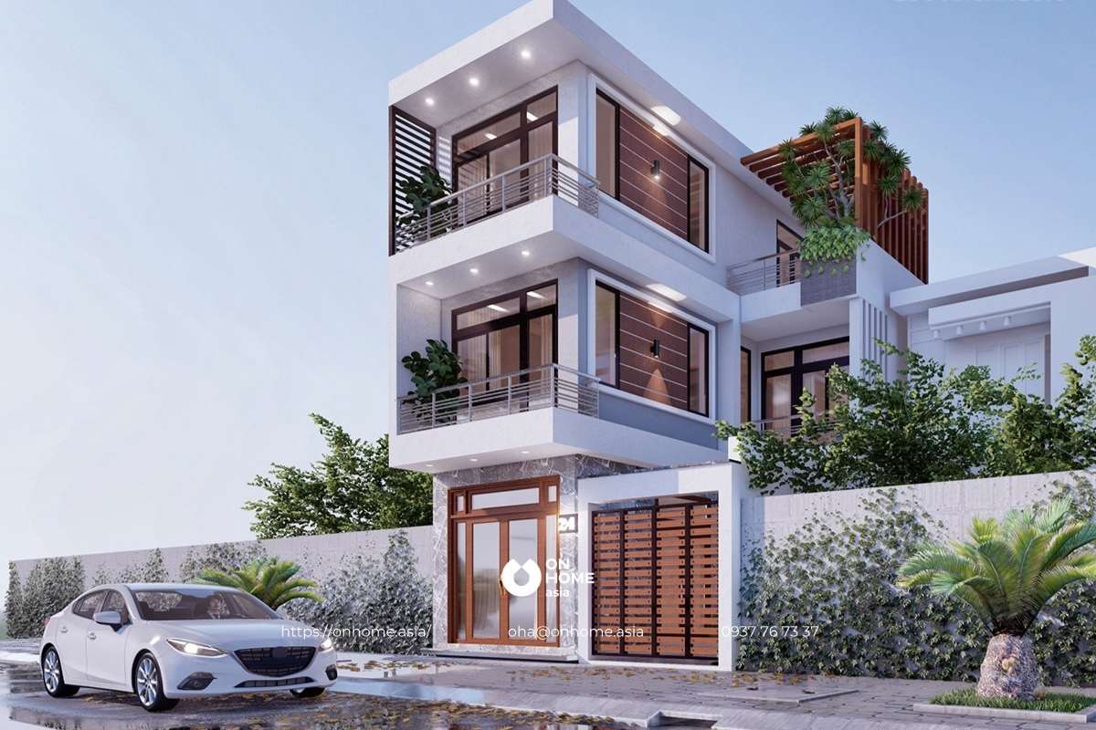 Nhà chữ L 3 tầng hiện đại, đẹp
