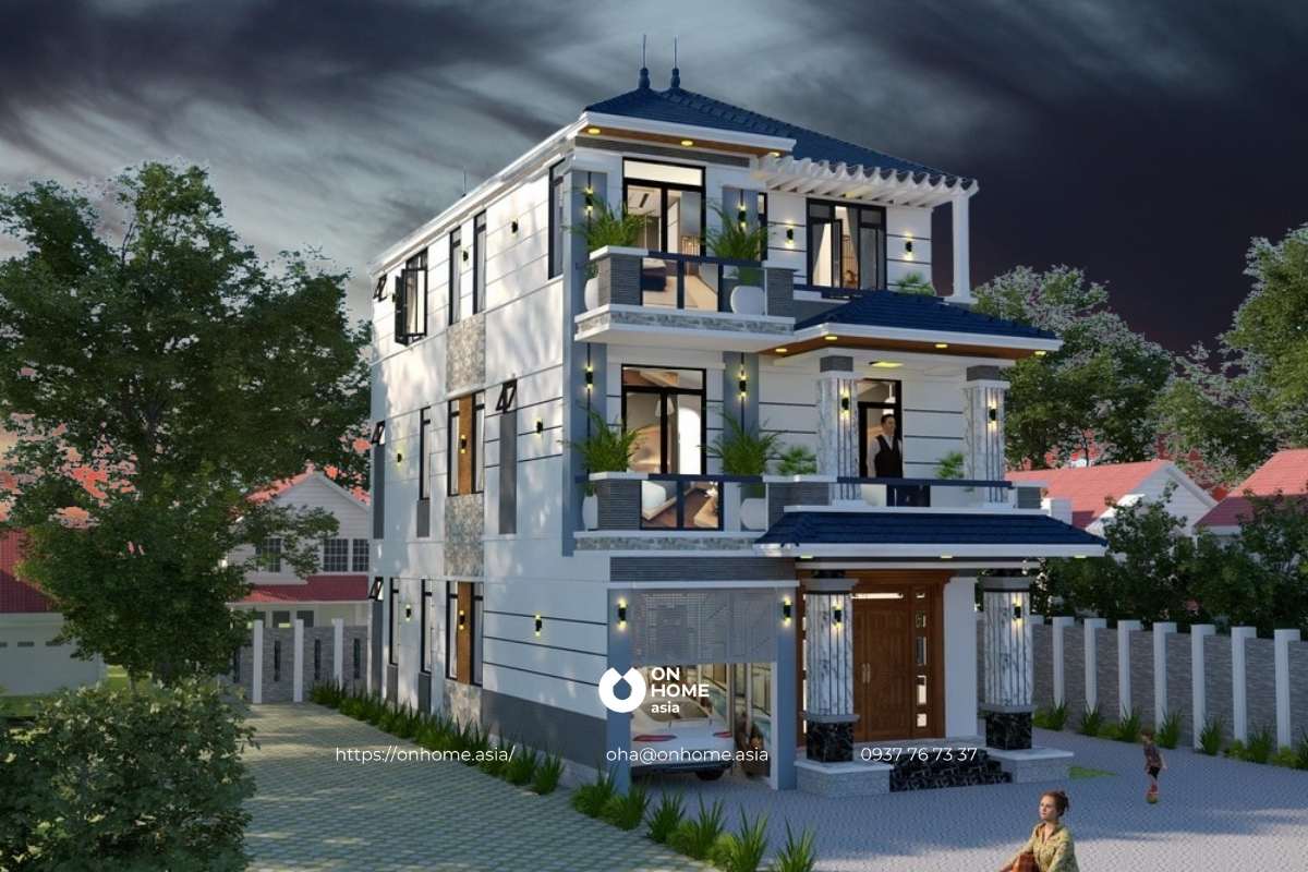 Nhà chữ L 3 tầng mái Nhật