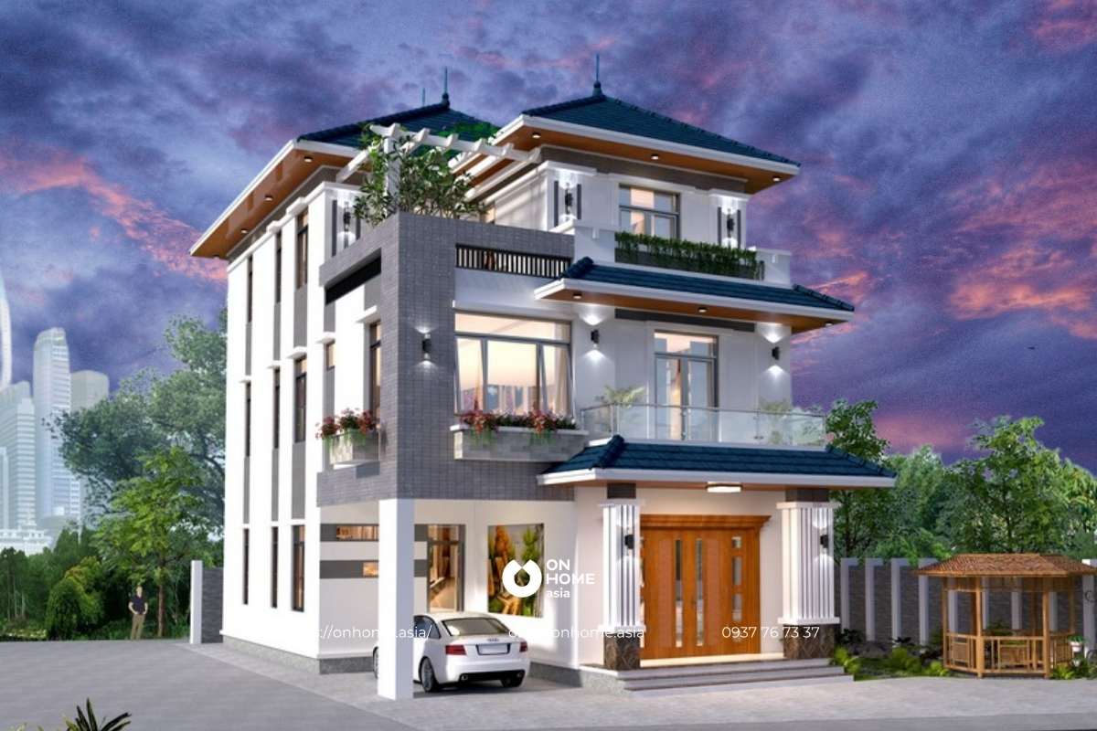 Nhà chữ L 3 tầng 80m2 hiện đại
