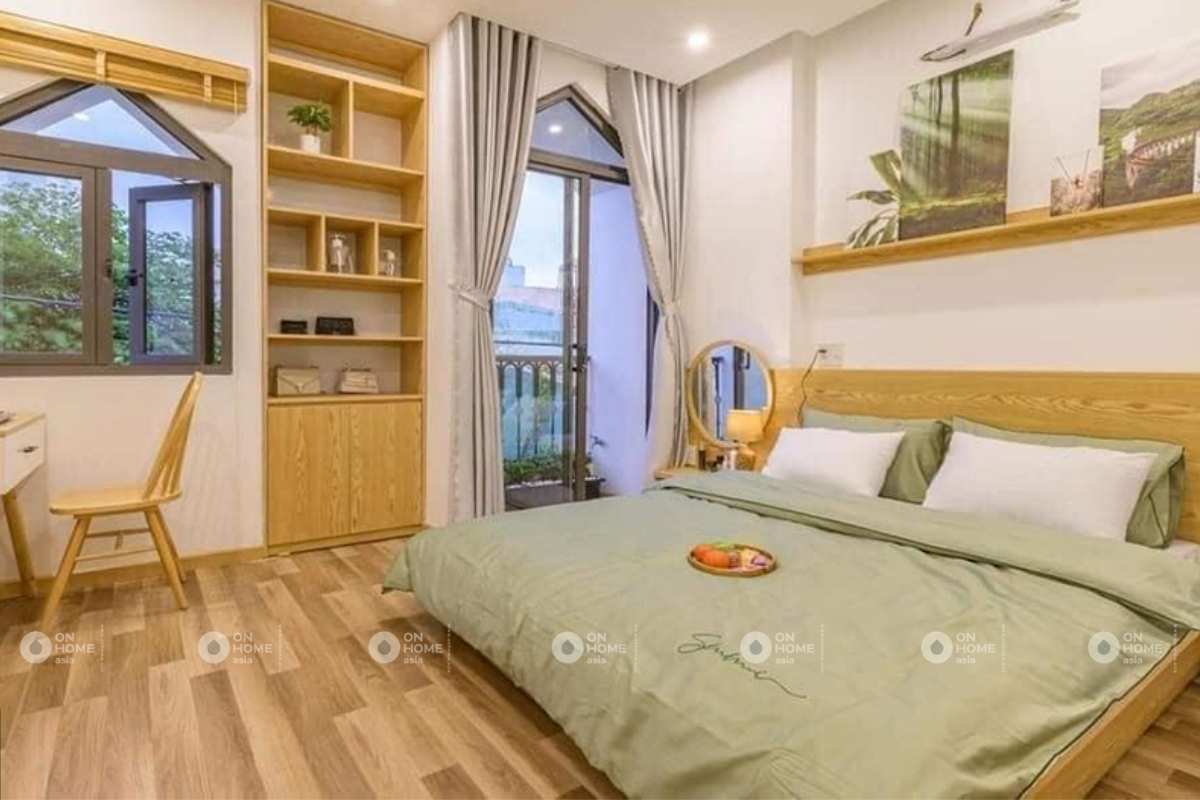 Thiết kế phòng ngủ màu xanh cho nội thất nhà phố 50m2