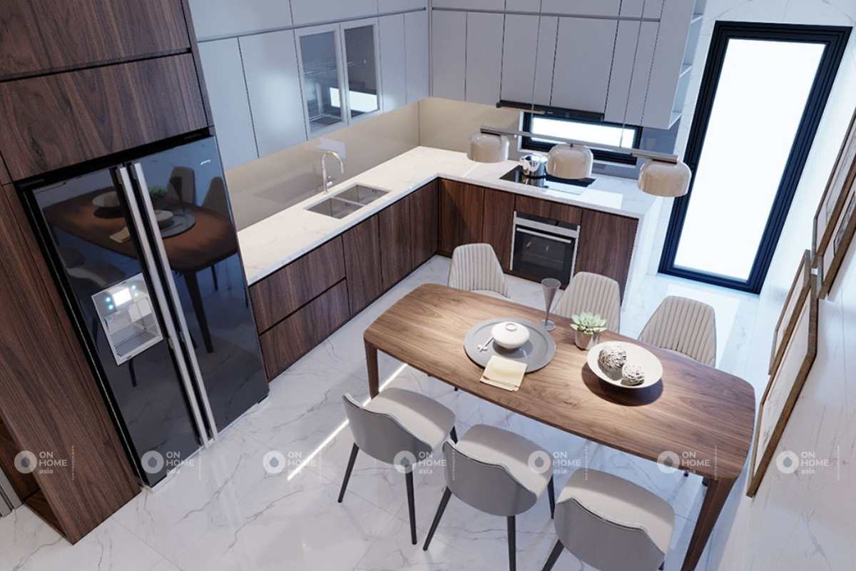 Thiết kế phòng bếp nhà phố 5x20m đẹp