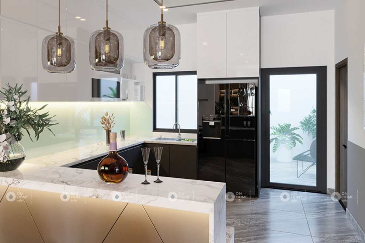 Thiết kế phòng bếp nhà phố 5x20m đẹp và cuốn hút