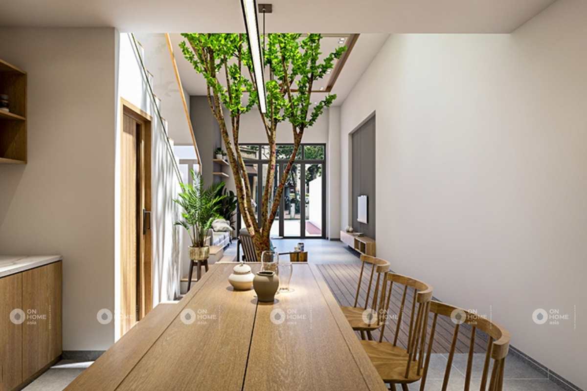 nội thất phòng bếp nhà phố 5x20m với không gian mở