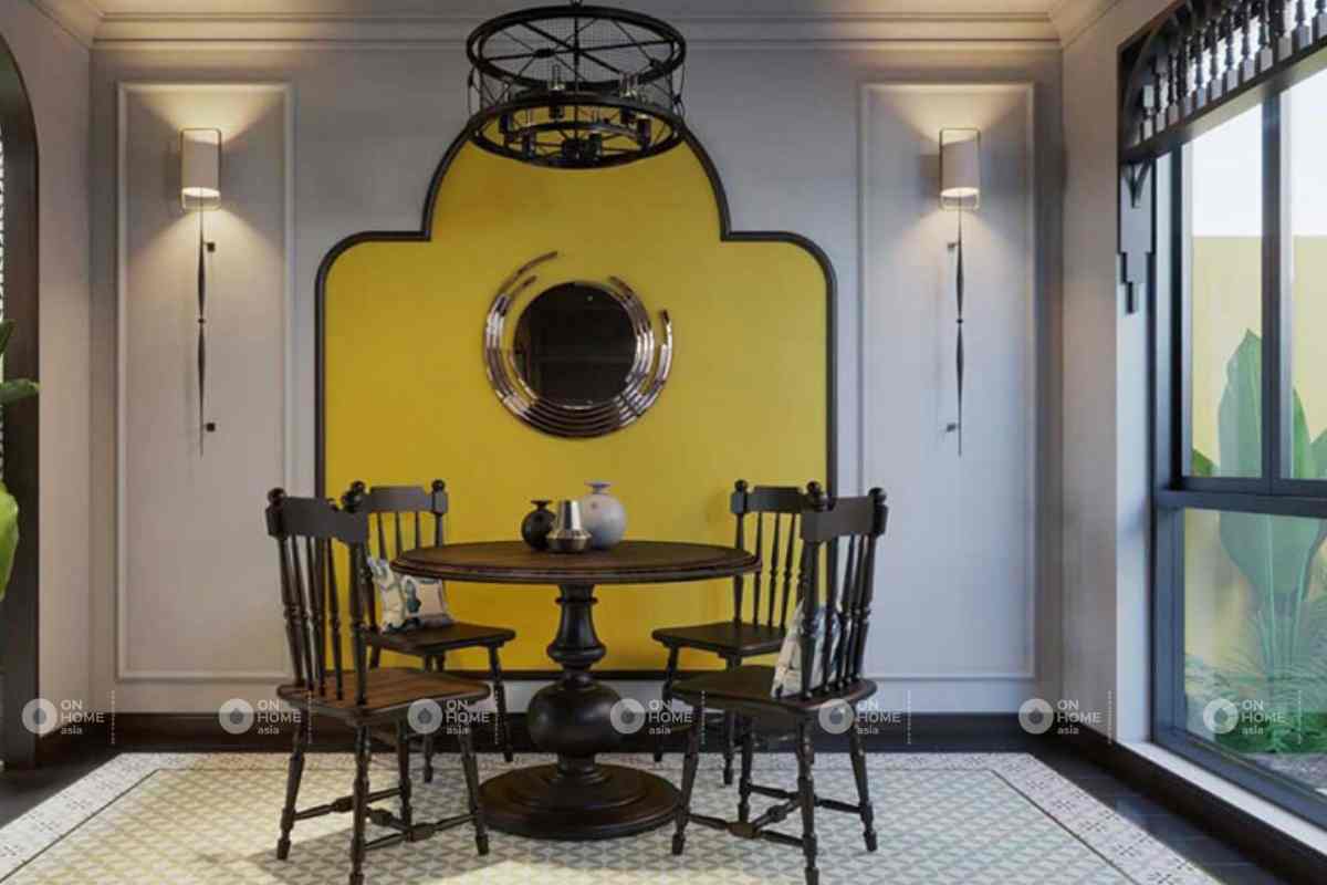 Bàn ăn được thiết kế trang nhã mang đặc trưng của phong cách Indochine