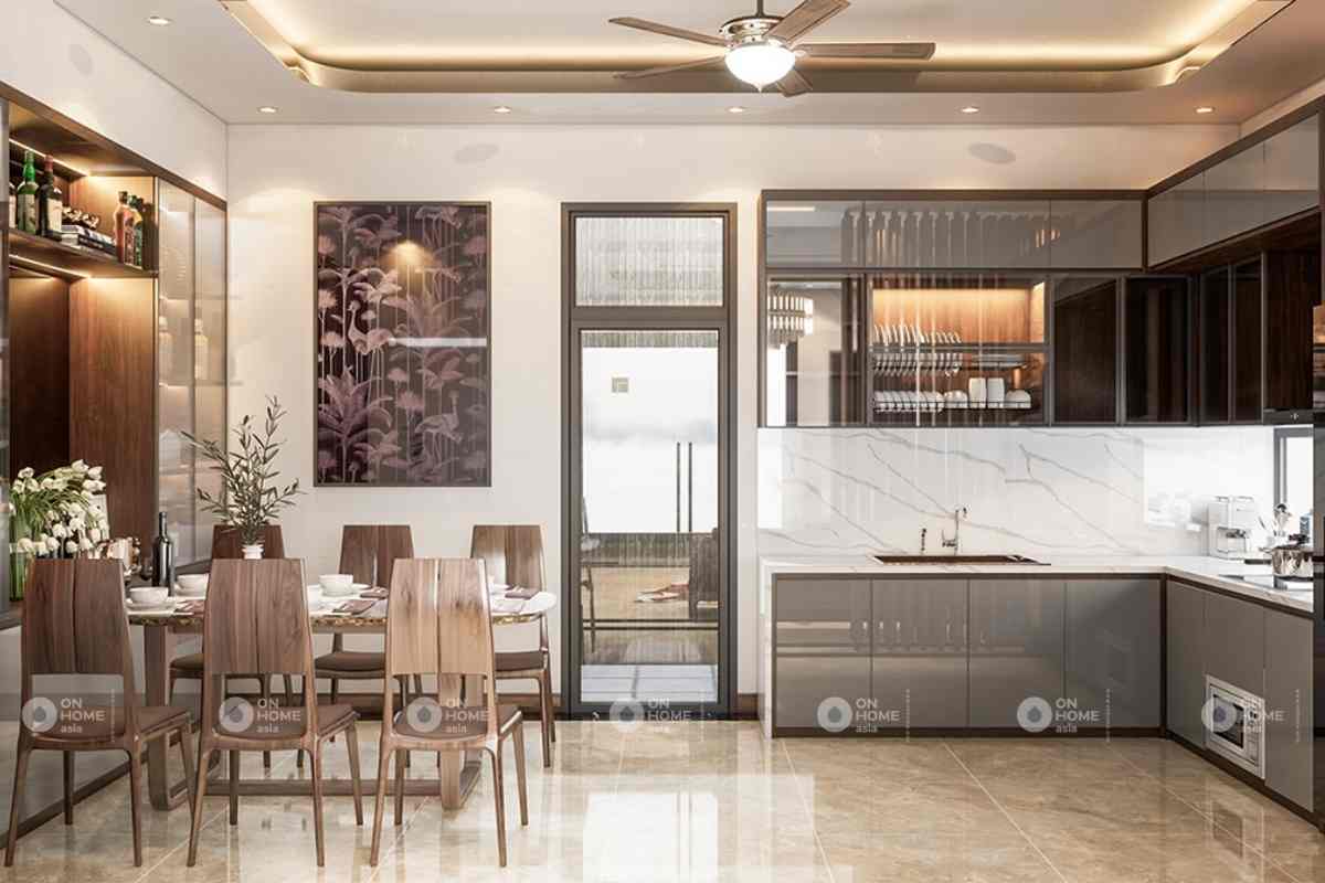 Nội thất nhà phố 90m2 với phòng bếp sang trọng
