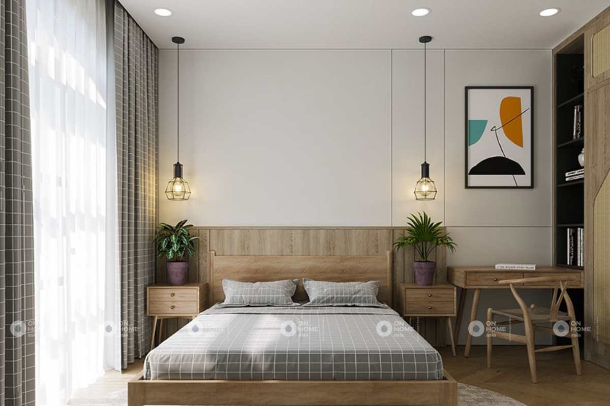 Không gian phòng ngủ được sắp xếp gọn gàng và tinh tế