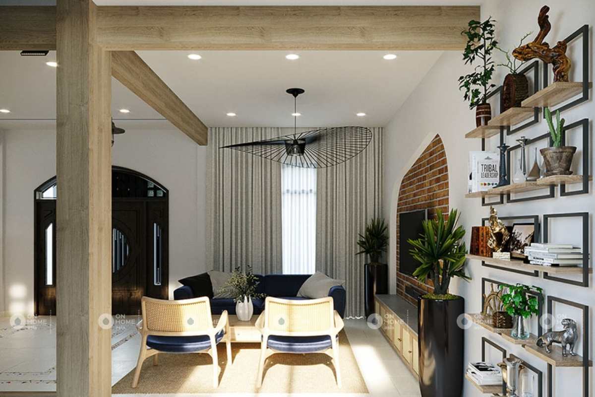 Phòng khách nhà phố tràn ngập ánh sáng