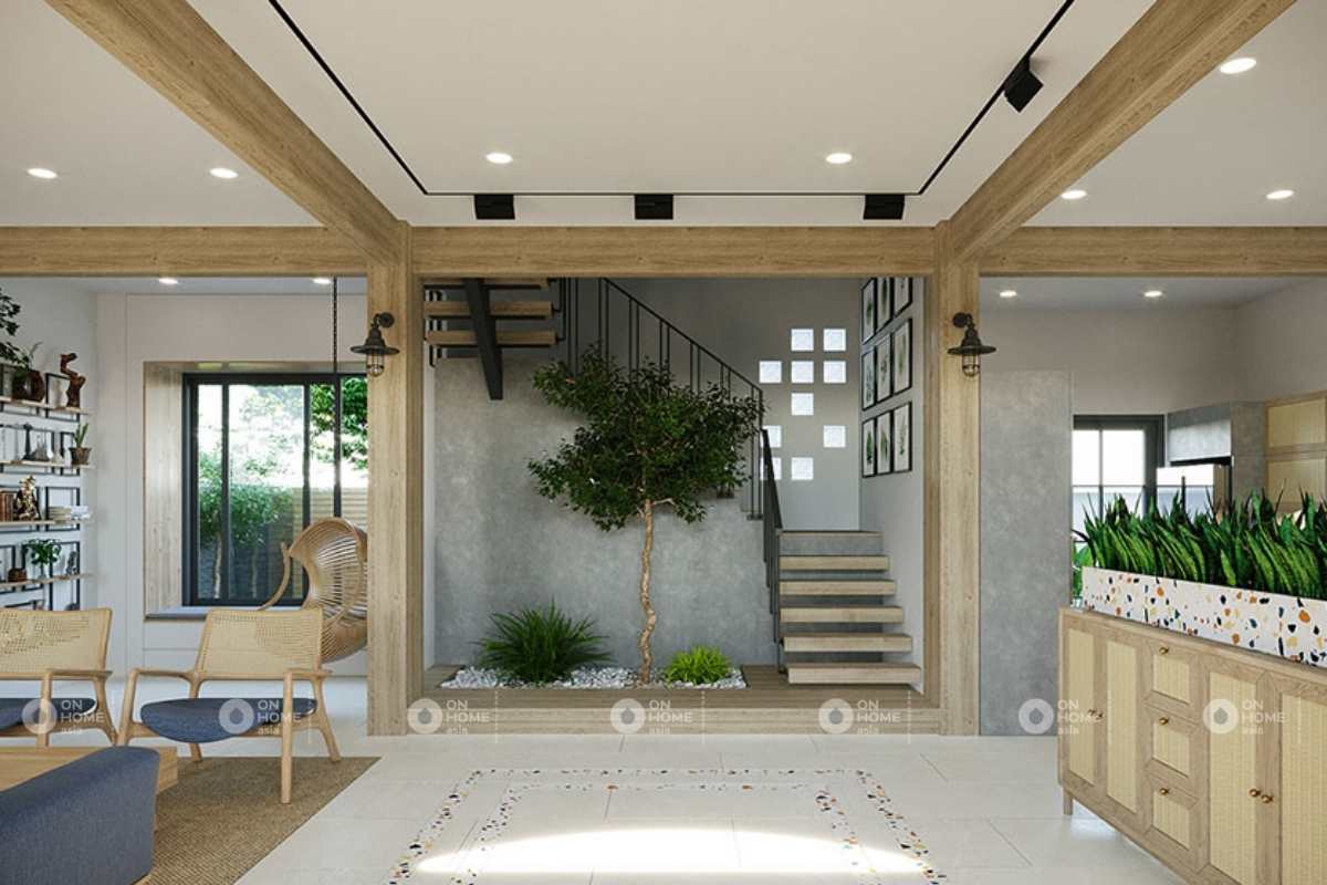 Thiết kế nội thất nhà phố với những mảng xanh mát