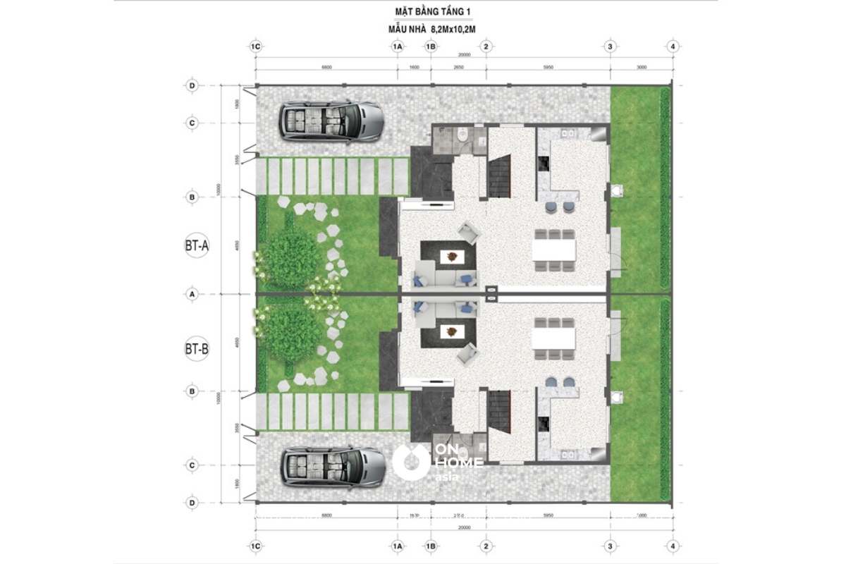 Mặt bằng tầng 1 biệt thự Phúc An Ashita
