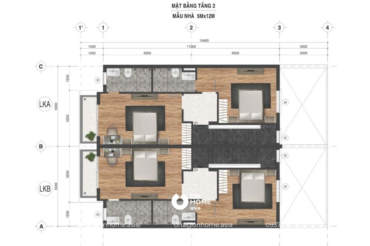Mặt bằng tầng 2 nhà phố Phúc An Ashita