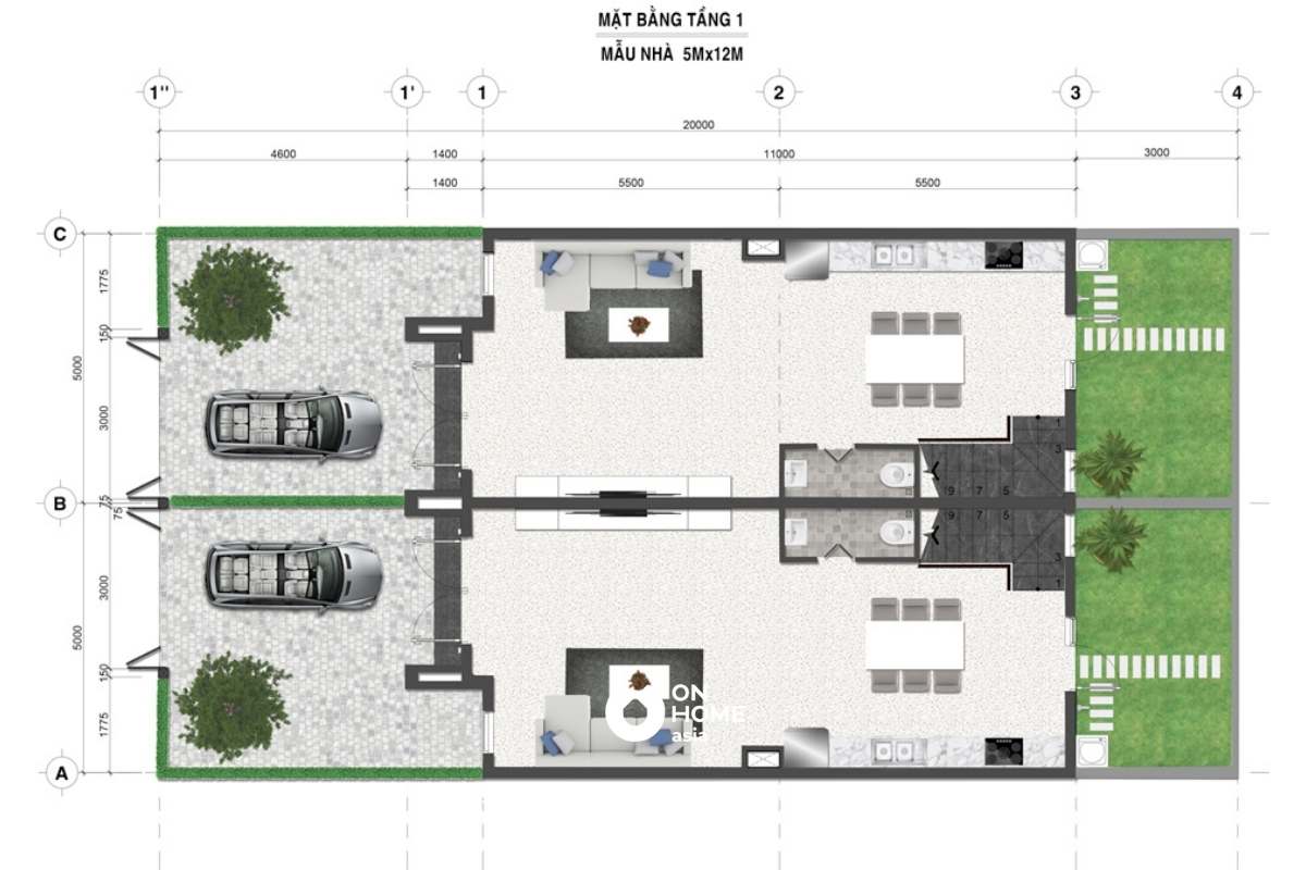 Mặt bằng tầng 1 nhà phố Phúc An Ashita