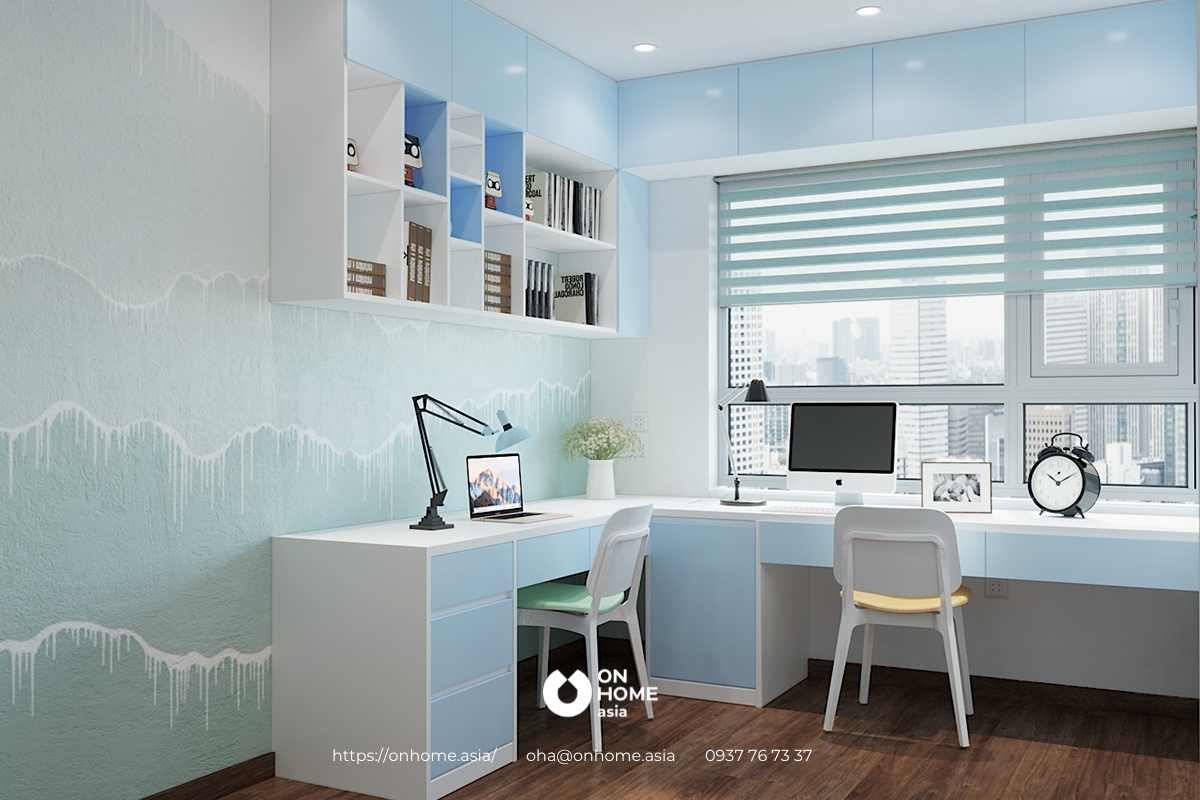 Phòng ngủ màu xanh và trắng đem đến sự bình an và dễ chịu