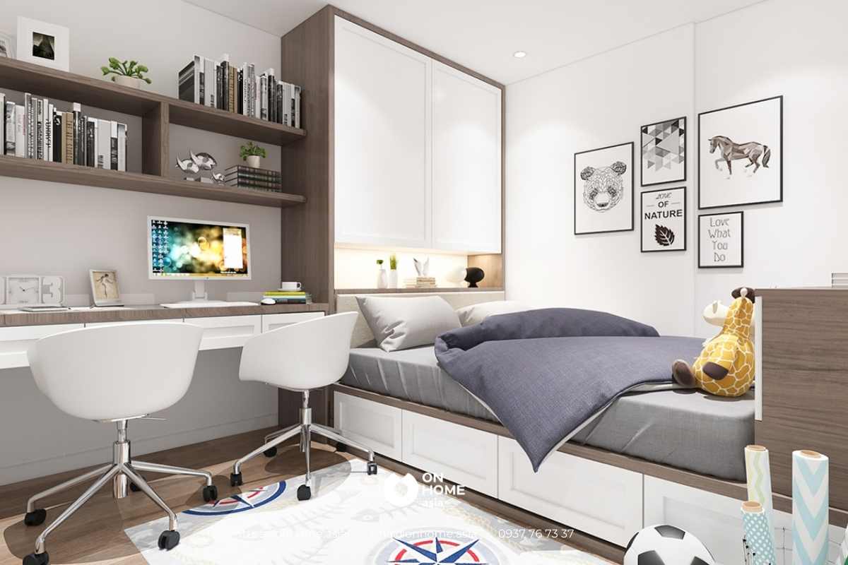 Thiết kế phòng ngủ với màu nâu và trắng chủ đạo