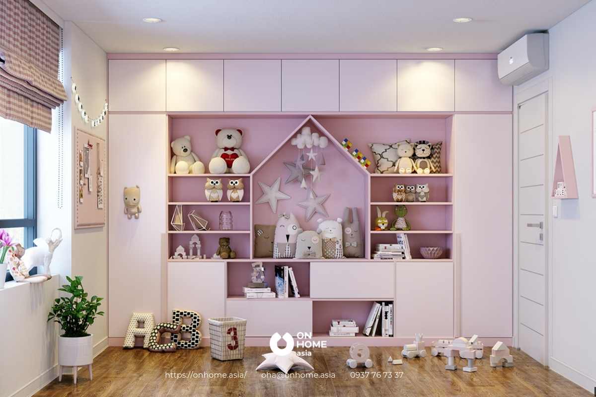 Tủ trang trí được bố trí những món đồ dễ thương