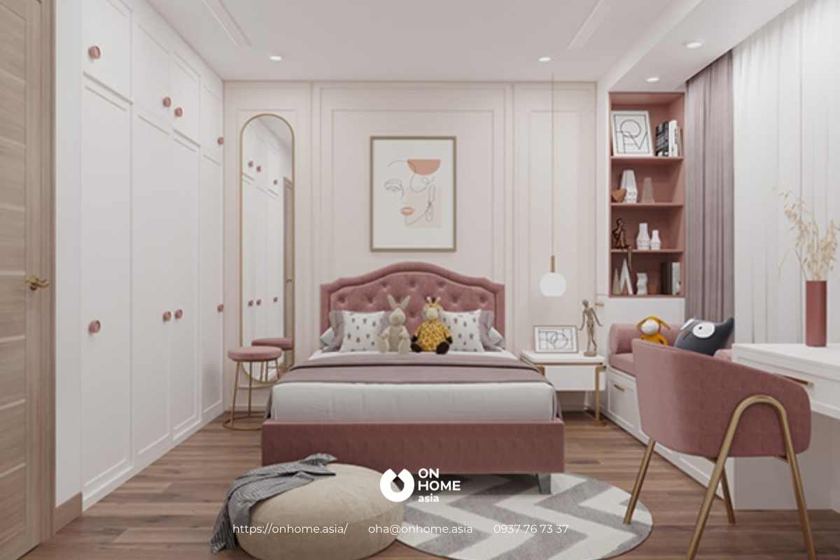 các chi tiết mềm mại và dịu dàng trong phòng ngủ bé gái