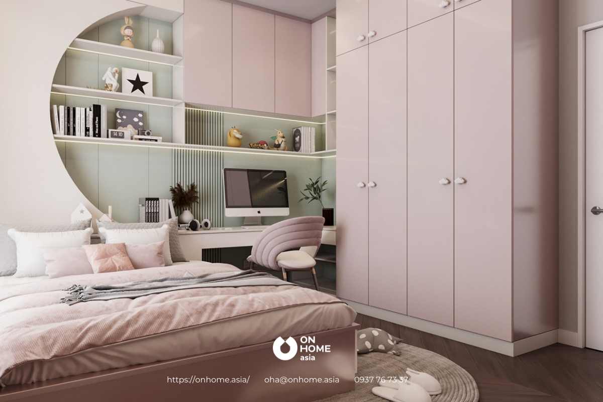 Không gian nổi bật với sắc xanh và hồng&nbsp;