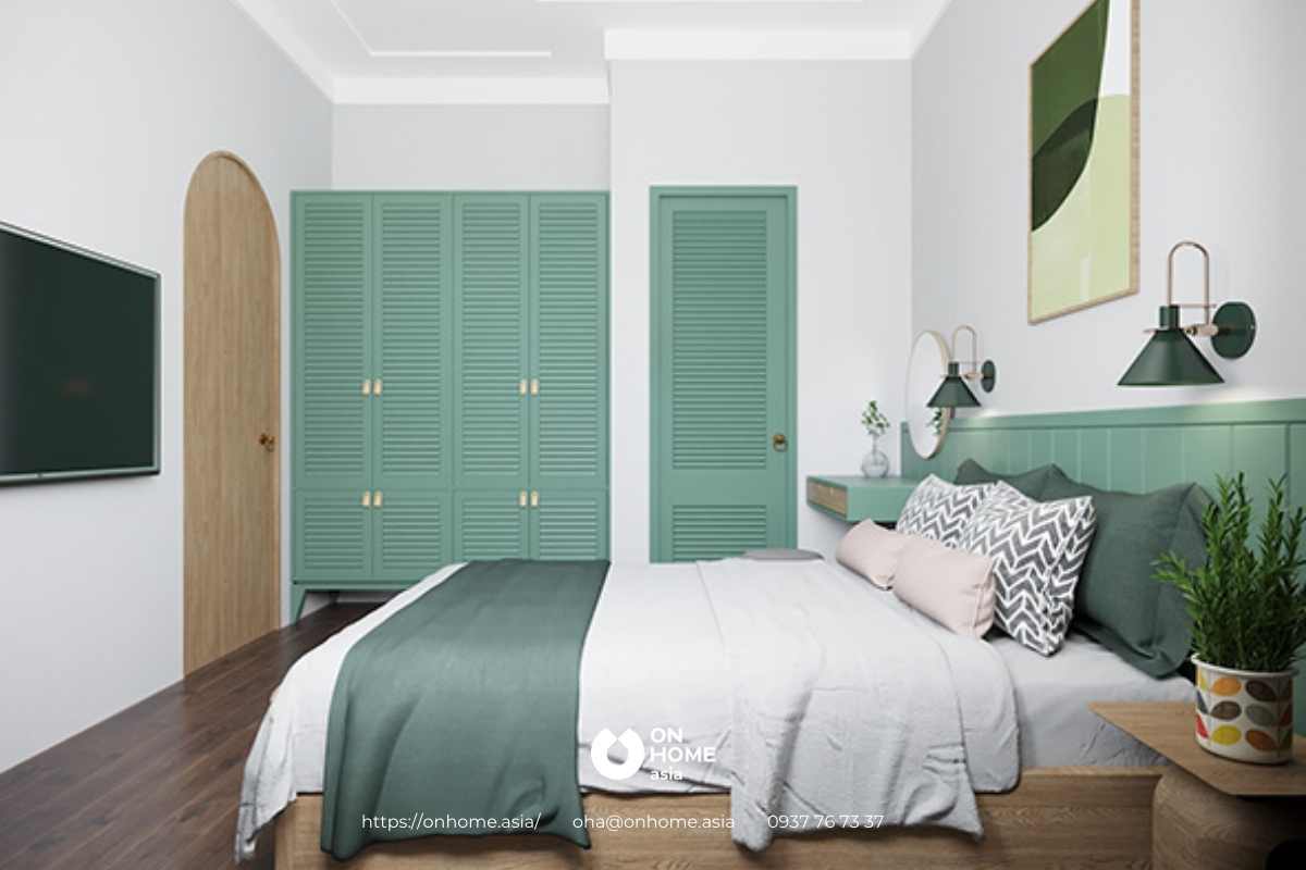 Nội thất phòng ngủ tông xanh hài hòa và dễ chịu