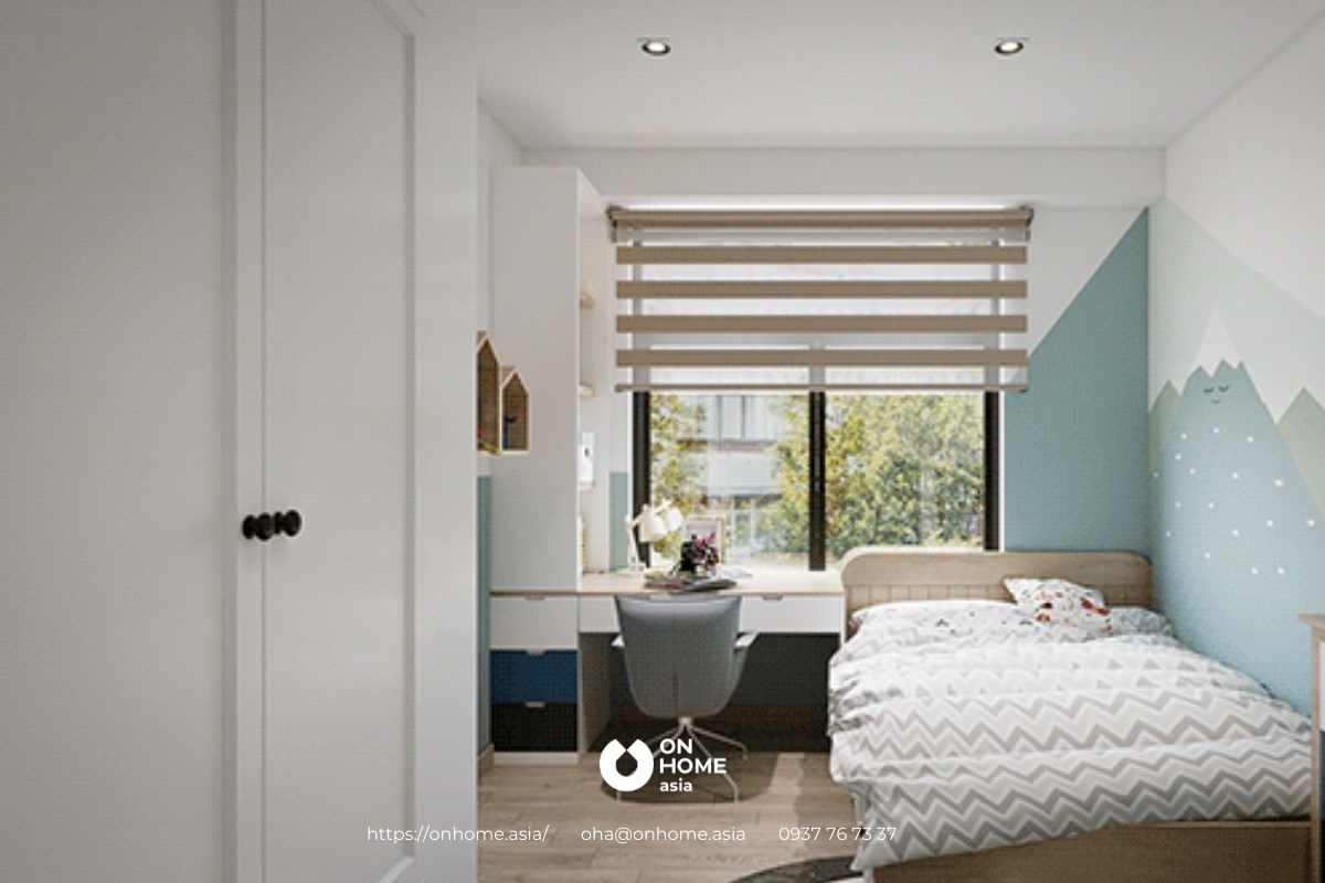 Thiết kế phòng ngủ bé gái màu xanh