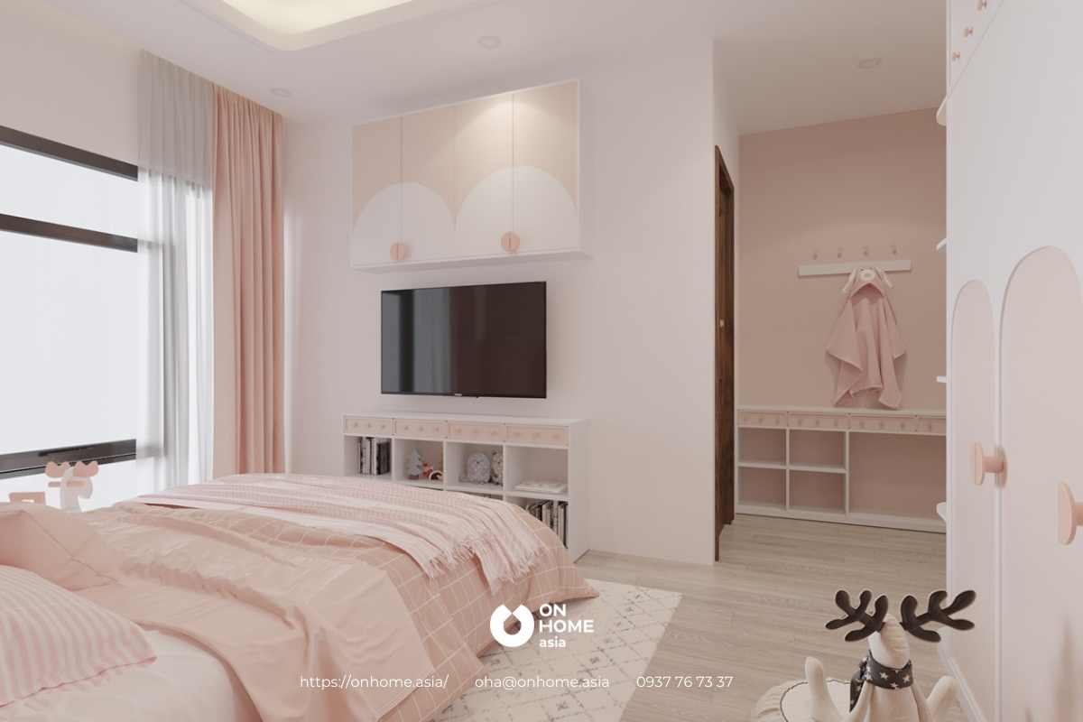 Phòng ngủ được bố trí một cửa kính lớn giúp không gian trở nên thông thoáng hơn