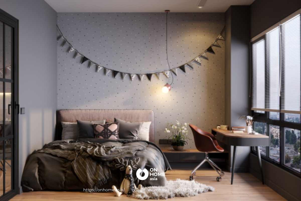 Phòng ngủ bé trai với gam màu trầm ấm