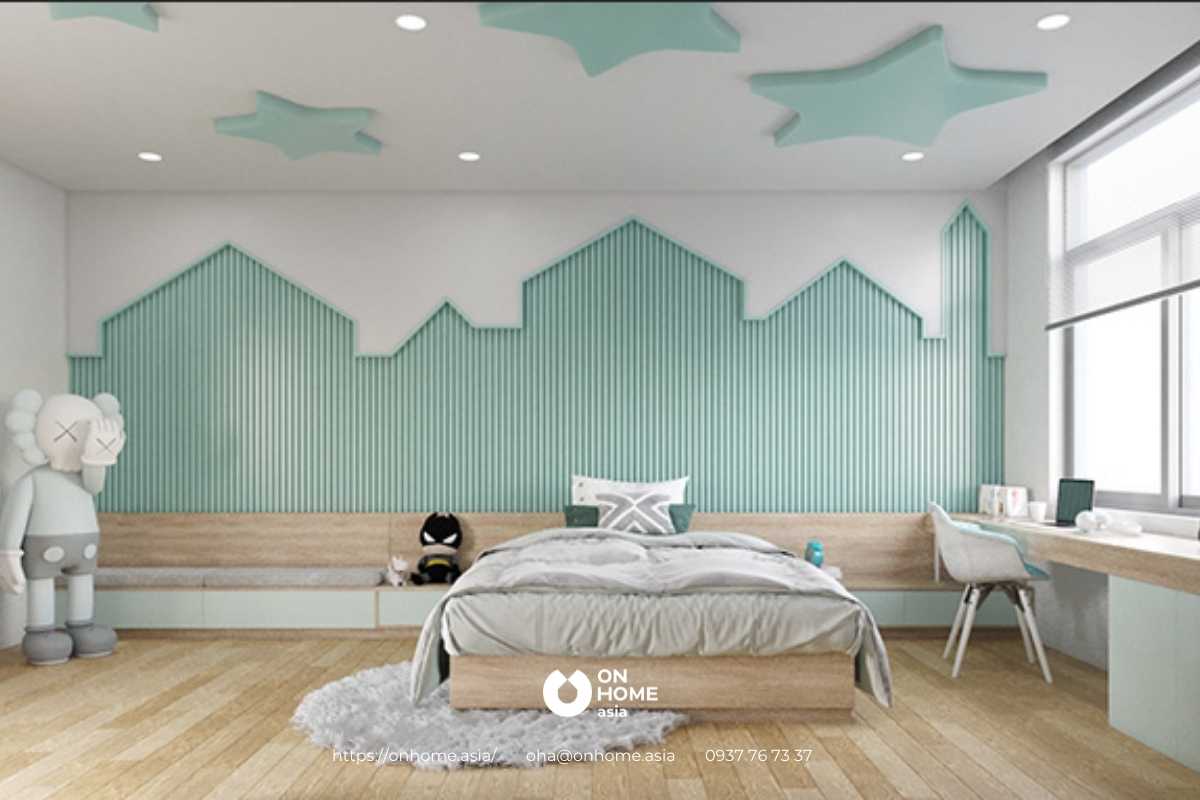 Phòng ngủ trẻ em màu xanh đẹp mắt