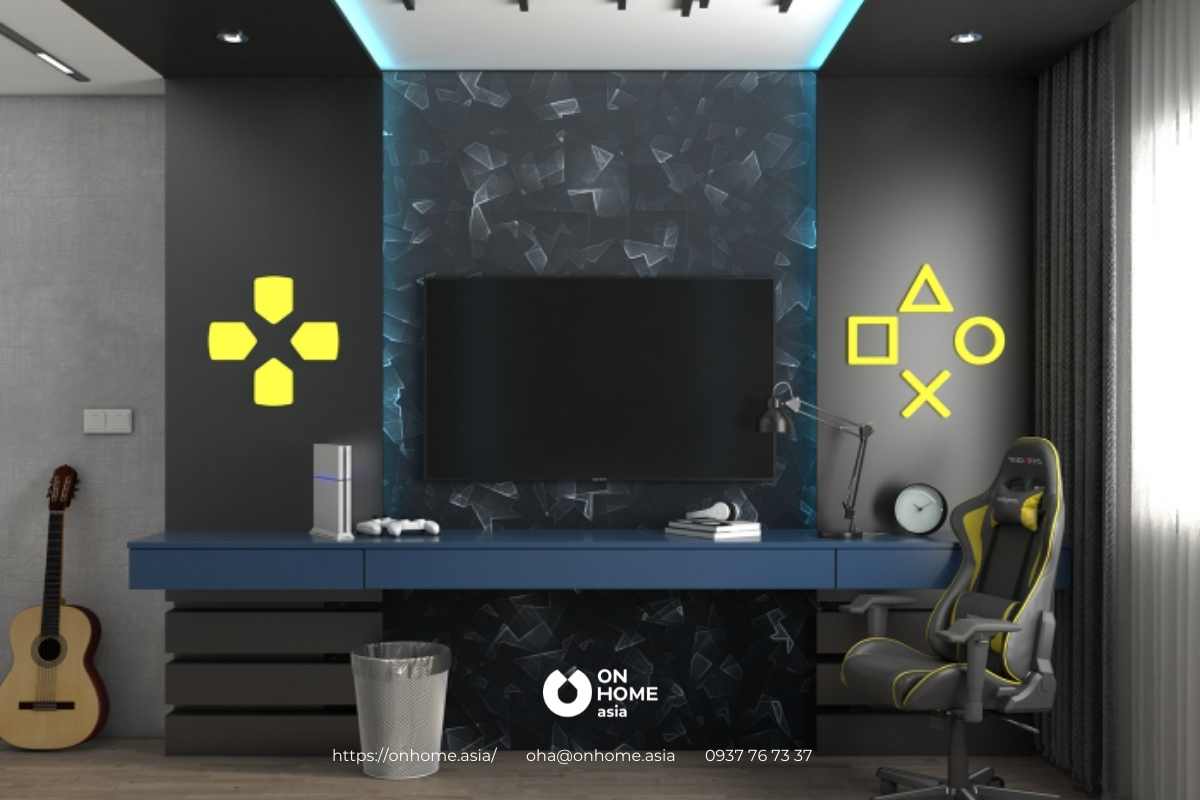 Mảng tường ngay bàn học được thiết kế lạ mắt