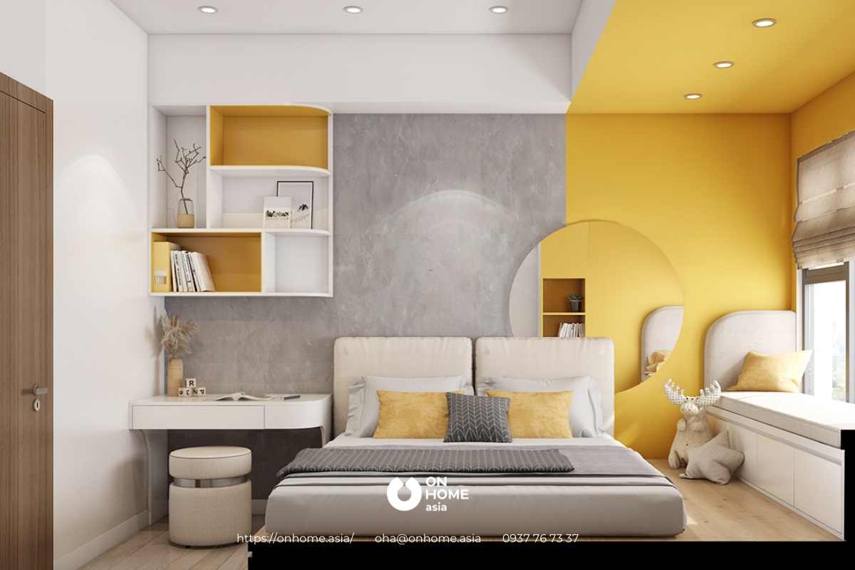 Sắc trắng và vàng kết hợp tạo hiệu ứng tương phản thú vị